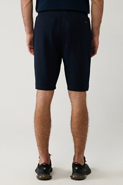 Avva Férfi sötétkék kötött, rugalmas derékú, fűzős texturált pamut keverék rövidnadrág E003404