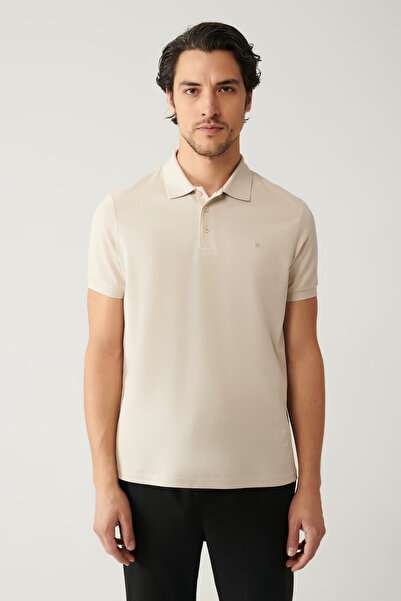Avva Men's Beige Basic Cotton Polo Neck T-Shirt E001004