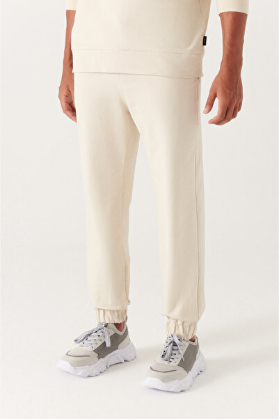 Avva Men's Stone Waist Lace-Up Side Pocket Elastic Leg 2 Thread Cotton Sweatpants E 003403