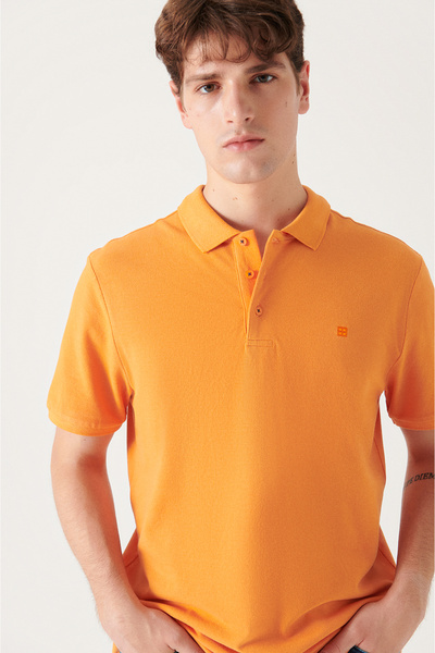 Avva Men's Orange 100% Cotton Cool Polo Collar T-Shirt E 001004