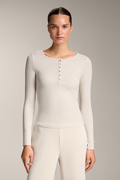 Oysho Long-sleeved buttoned rib top with cotton and modal