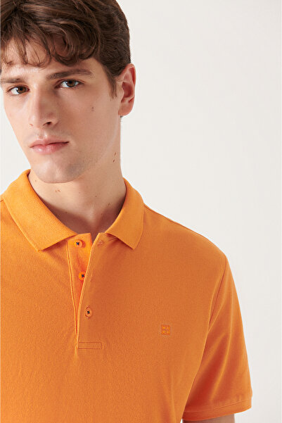 Avva Men's Orange 100% Cotton Cool Polo Collar T-Shirt E 001004