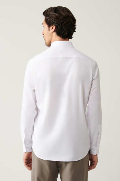 Avva Ανδρικό λευκό γιακά με κουμπιά που σιδερώνει εύκολα βαμβακερό πουκάμισο Oxford E 002000