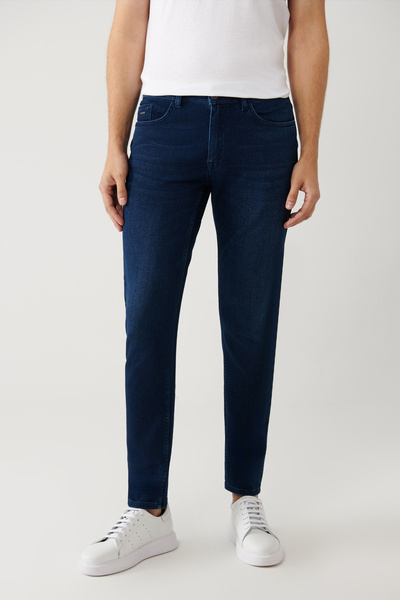 Avva Чоловічі сині джинси з ефектом старіння, еластичні, Berlin Slim Fit, B003525
