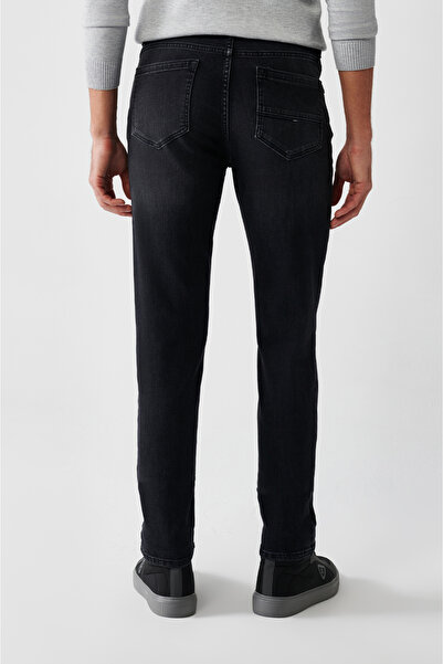 Avva Men's Anthracite Distressed Washed Cotton Stretch Berlin Slim Fit Jean Trousers B003519