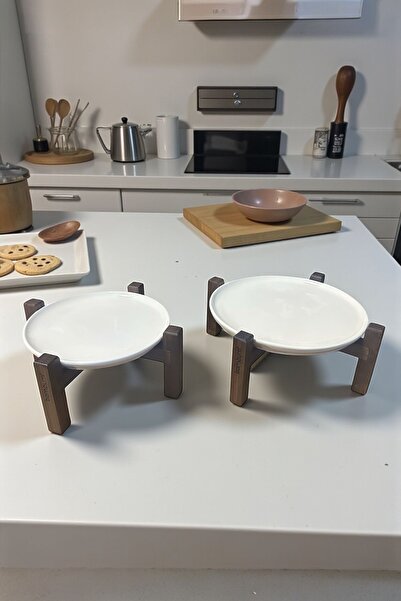 Bambum Alpina Set of 2 Black Bamboo Footed Ceramic Presentation Plates 17cm and 20cm, Serving Plate