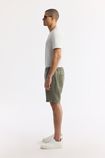 Avva Erkek Haki Beli Lastikli %100 Keten Relaxed Fit Şort B003732