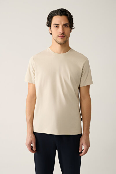 Avva Men's Beige 100% Cotton Breathable Crew Neck T-Shirt E 001000