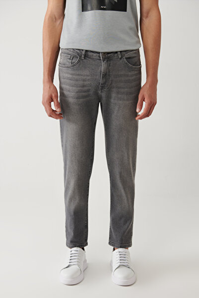 Avva Men's Gray Antique Washed Flexible Jean Trousers B 003508