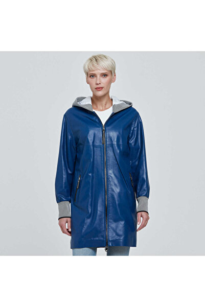 Tergan Mavi Hakiki Deri Kadın Hakiki Deri Trençkot - K22KDM320284-R5X