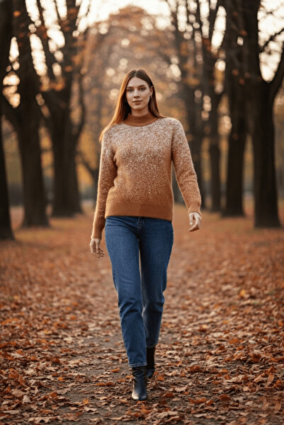 Brevia Mink Stone Embroidered Detail Long Sleeve Gray Women's Angora Knitwear...