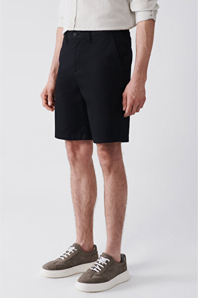 Avva Erkek Siyah Esnek Patara Chino Kanvas Relaxed Fit Şort B003730