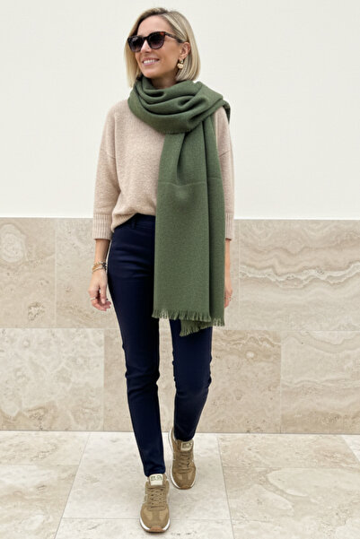 novon Șal de iarnă cu model de zăbrele cu textura de lână cu detaliu de ciucuri cu atingere moale virală / eșarfă lungă