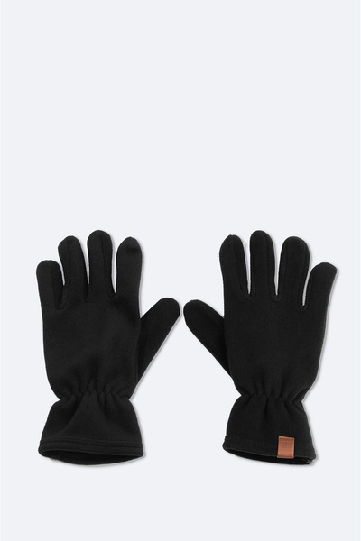 Avva Men's Black Fleece Basic Neck Collar Beanie and Gloves Set B 009250