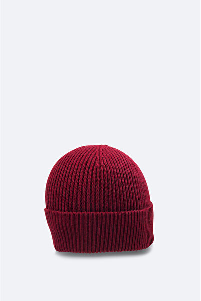 Avva Men's Burgundy Wool Logo Ribbed Beret B 009200