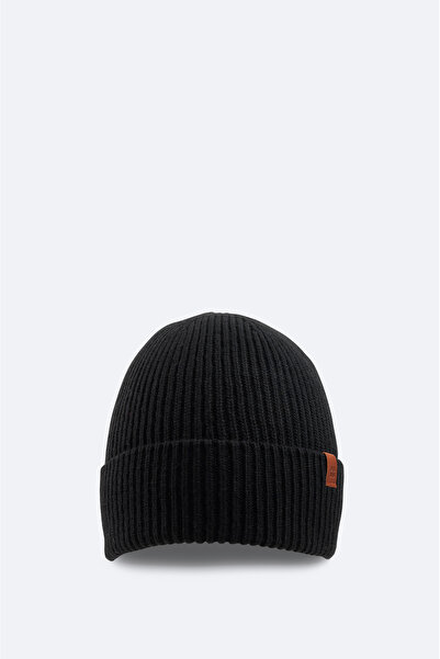 Avva Men's Black Wool Logo Ribbed Beret B 009200