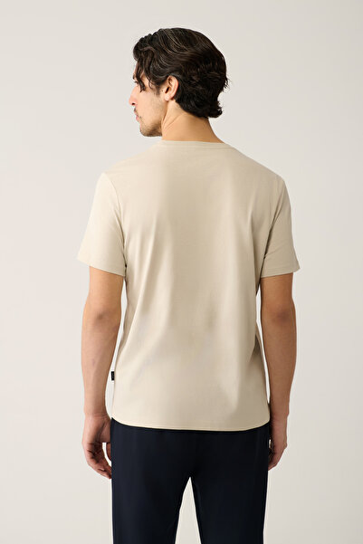 Avva Men's Beige 100% Cotton Breathable Crew Neck T-Shirt E 001000