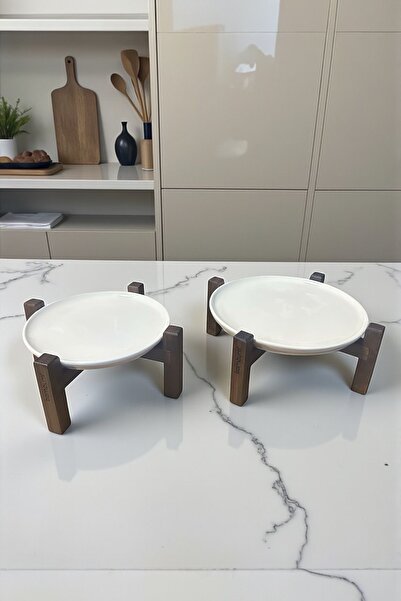 Bambum Alpina Set of 2 Black Bamboo Leg Ceramic Presentation Plates 20cm and 26cm, Serving Plate