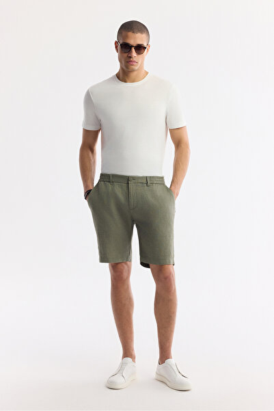 Avva Erkek Haki Beli Lastikli %100 Keten Relaxed Fit Şort B003732