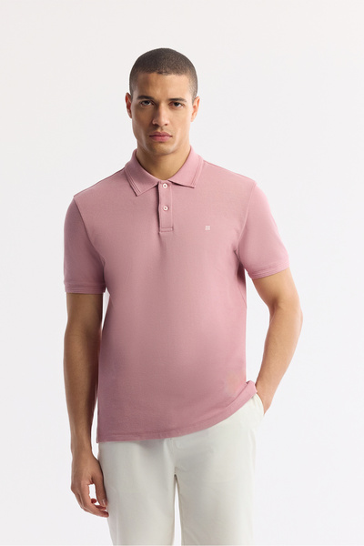 Avva Ανδρικό μπλουζάκι Dusty Rose με λαιμόκοψη πόλο 100% βαμβάκι Basic Regular Fit T-Shirt B001032