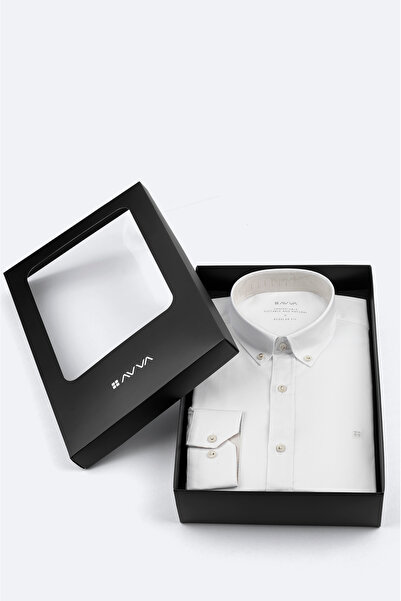 Avva Férfi fehér gombos galléros ajándékdobozos 100% pamut Basic Regular Fit ing B002034