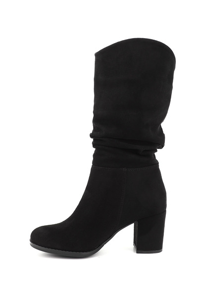 GÖNDERİ(R) Γυναικείες μπότες με χοντρό τακούνι με στρογγυλή μύτη από μαύρο σουέτ