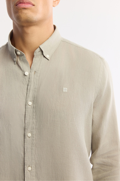 Avva Erkek Gri Düğmeli Yaka %100 Keten Comfort Fit Gömlek B002191