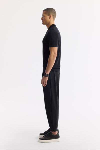 Avva Men's Black Polo Neck Textured Rayon Knitwear Regular Fit T-Shirt A51Y5106