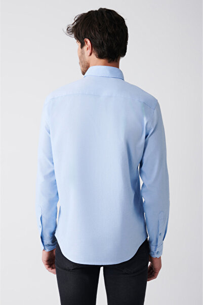 Avva Cămașă B pentru bărbați, albastru deschis, Oxford, 100% bumbac, cu guler cu nasturi 002003
