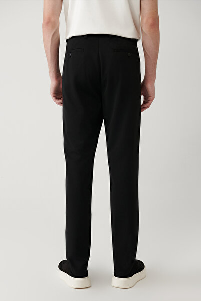 Avva Erkek Siyah Yandan Cepli Armürlü Jersey Kumaş Pantolon B003200
