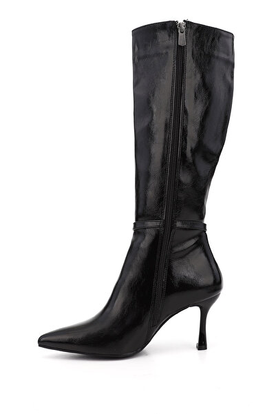 GÖNDERİ(R) Women's Black Zippered Pointed Toe Thin Heeled Boots