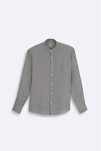 Avva Men's Gray Judge Collar 100% Linen Comfort Fit Shirt B002035