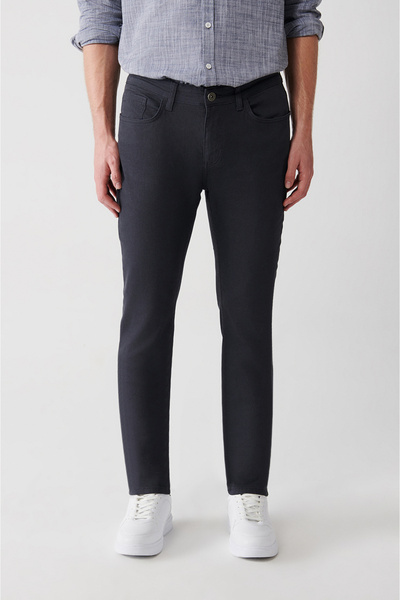 Avva Pánské antracitové pružné plátěné kalhoty s 5 kapsami B 003003