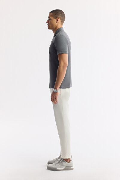 Avva Men's Anthracite Non-Curling Polo Neck 100% Cotton Basic Regular Fit T-Shirt B001032