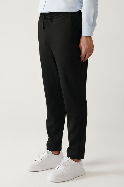 Avva Schwarze Herren-Jogginghose mit Seitentaschen und Schnürung, entspannte Passform, B003005