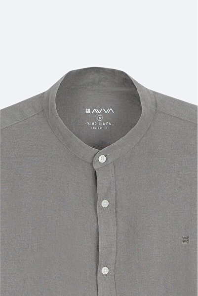 Avva Ανδρικό πουκάμισο με γκρι γιακά δικαστή 100% λινό Comfort Fit B002035