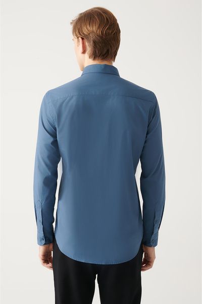Avva Men's Indigo Buttoned Collar Basic 100% Cotton Shirt B 002030