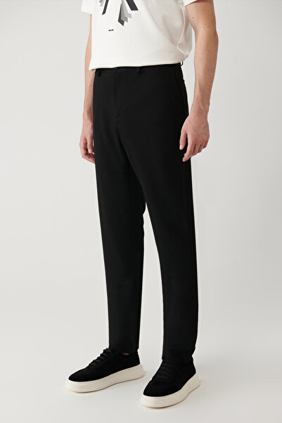 Avva Erkek Siyah Yandan Cepli Armürlü Jersey Kumaş Pantolon B003200