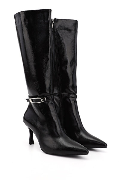 GÖNDERİ(R) Women's Black Zippered Pointed Toe Thin Heeled Boots