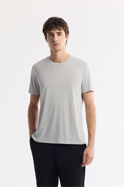 Avva Men's Light Gray Crew Neck Bi-Stretch Soft Touch Basic Regular Fit T-Shirt B001031