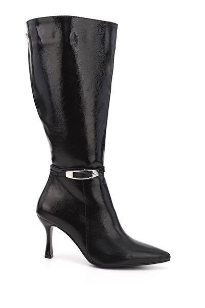 GÖNDERİ(R) Women's Black Zippered Pointed Toe Thin Heeled Boots
