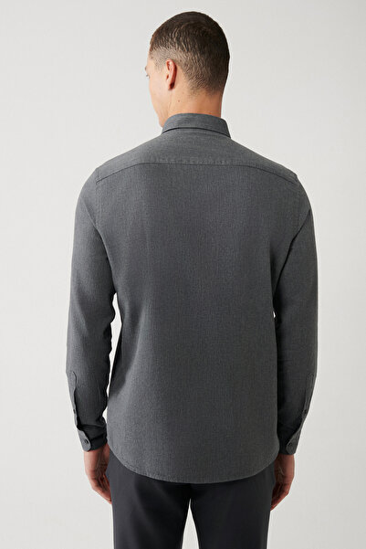 Avva Men's Anthracite Buttoned Collar 100% Cotton Regular Fit Shirt B002033