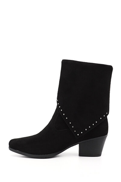 GÖNDERİ(R) Women's / Girls' Black Suede Pointed Toe Chunky Heeled Cowboy Boots