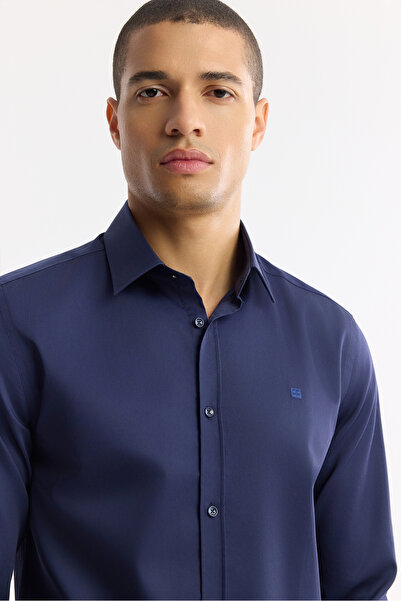 Avva Чоловіча синя класична сорочка з коміром, 100% бавовна, сатин, легко прасується, slim fit, B002006