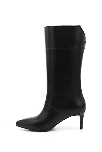 GÖNDERİ(R) Women's Black Platinum Zippered Thin Heeled Genuine Leather Boots