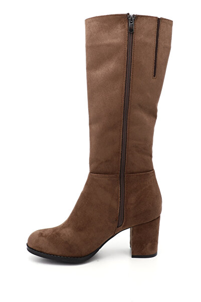 GÖNDERİ(R) Women's Brown Suede Round Toe Zippered Thick Heeled Boots