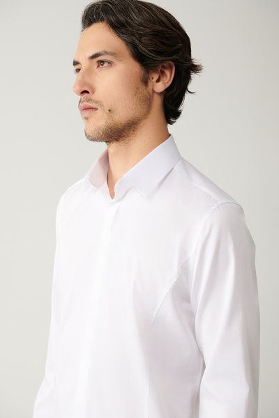 Avva Weißes Herrenhemd aus 100 % Baumwolle mit klassischem Kragen und Satin-Slim-Fit-Hemd B002002