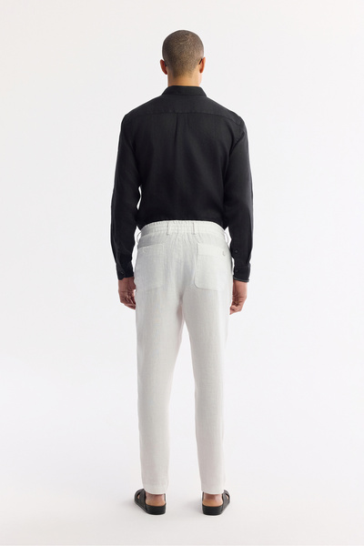 Avva Ανδρικό παντελόνι με ελαστική μέση, 100% λινό, χαλαρή εφαρμογή B003032