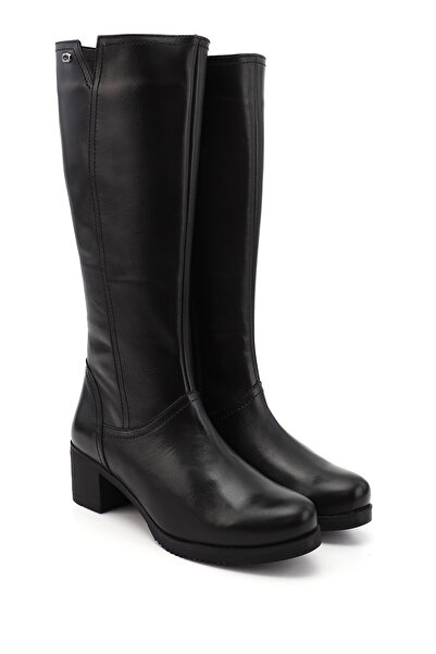 GÖNDERİ(R) Dámské černé kozačky z pravé kůže na silném podpatku na zip