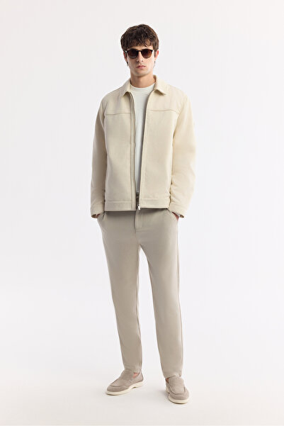 Avva Palton pentru bărbați, bej, cu guler clasic, cu fermoar, din piele intoarsa, texturat, sezonier, confortabil, A51Y6005